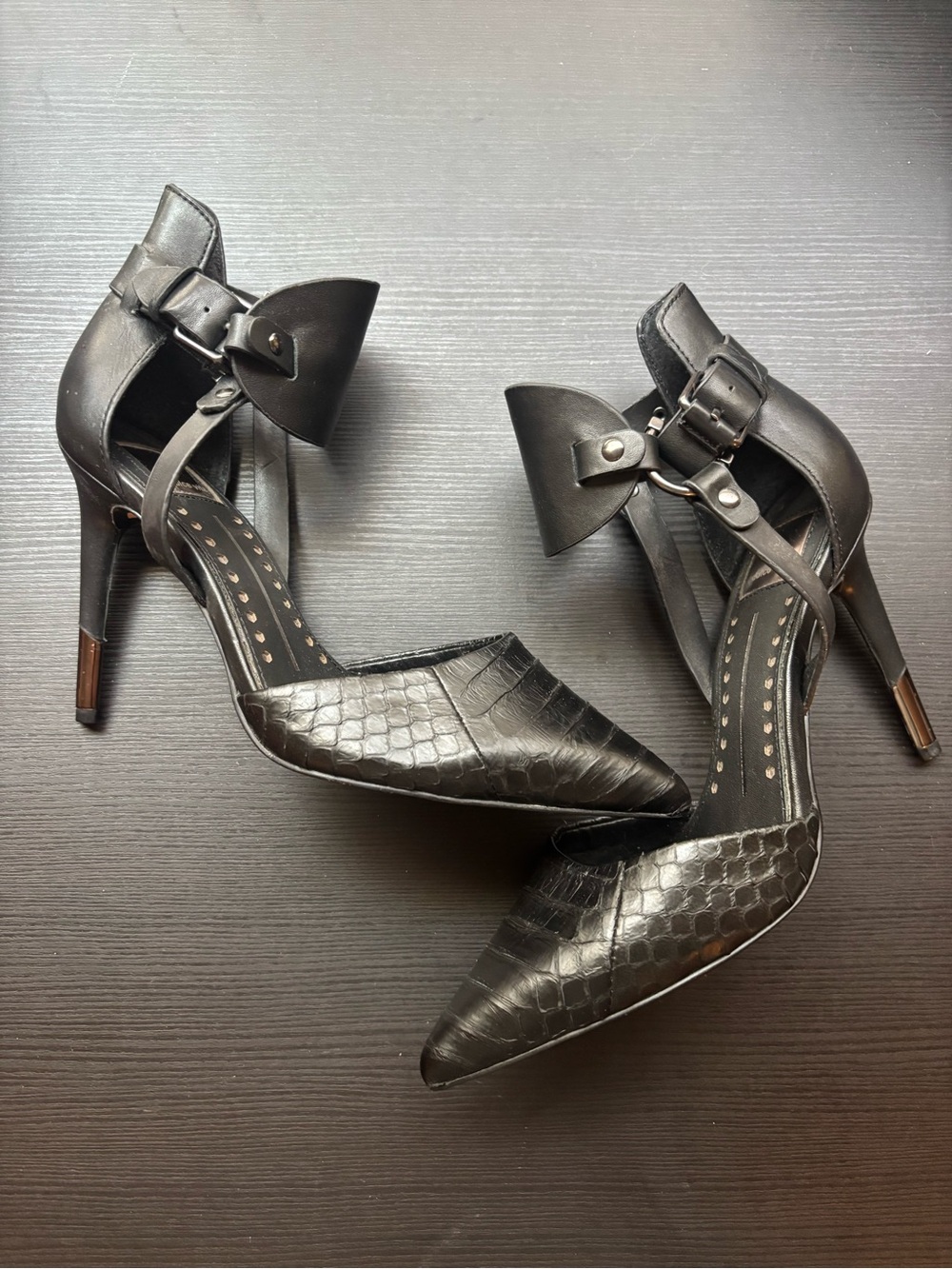 Black Women's Pointed Toe Ankle-Strap Heels - Picture 2 of 5
